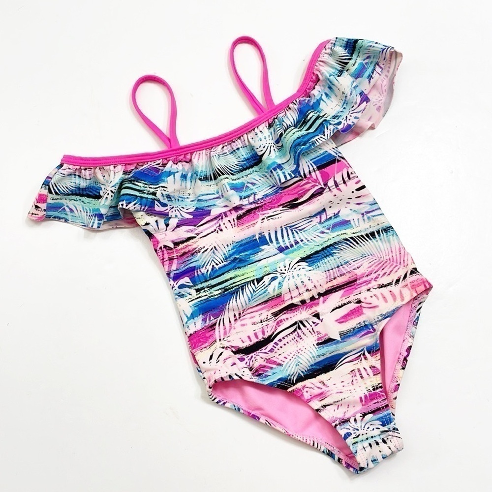Wonder Nation little girls tropical print cut out one piece swimsuit